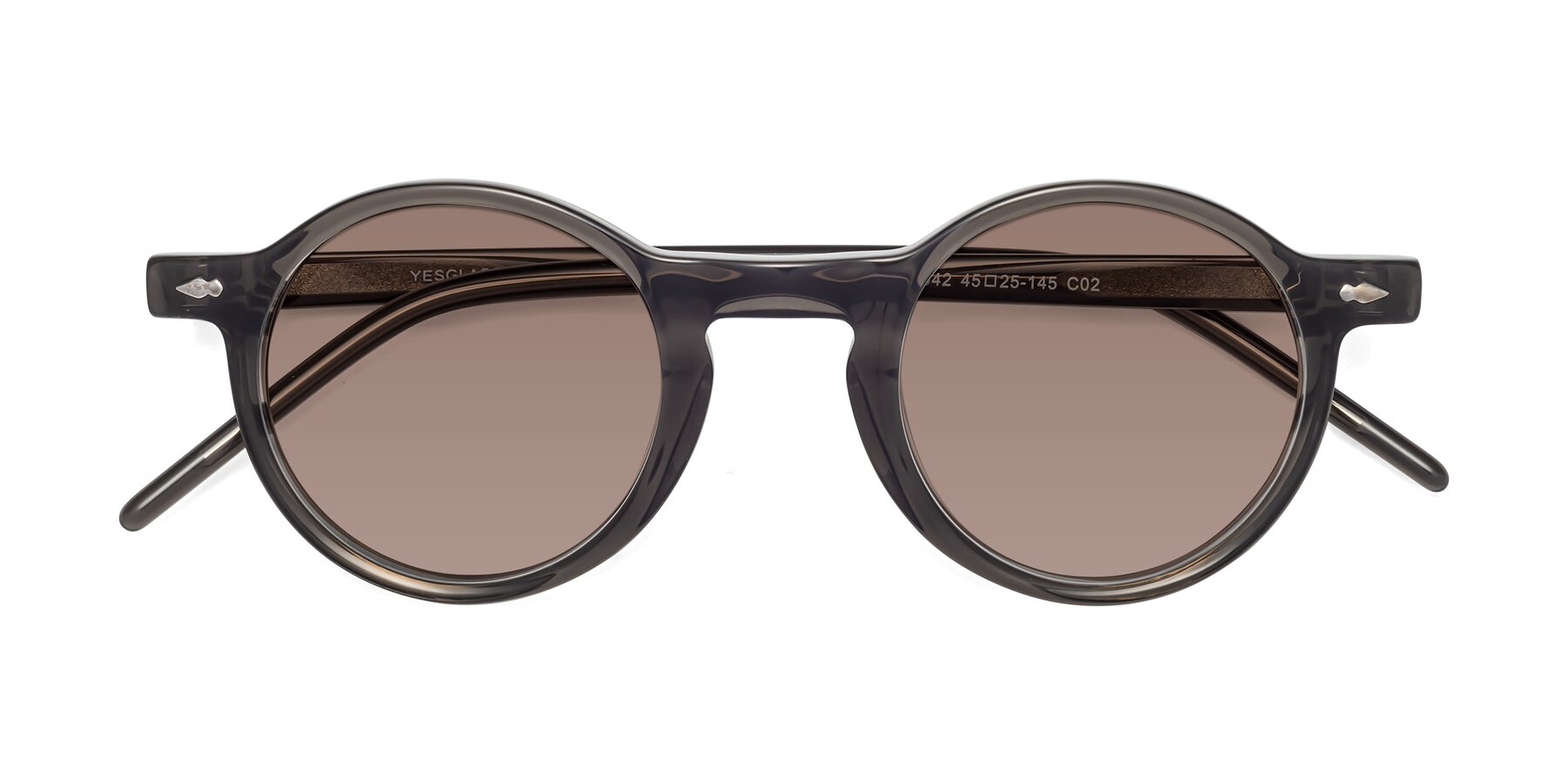 Folded Front of 1542 in Gray with Medium Brown Tinted Lenses