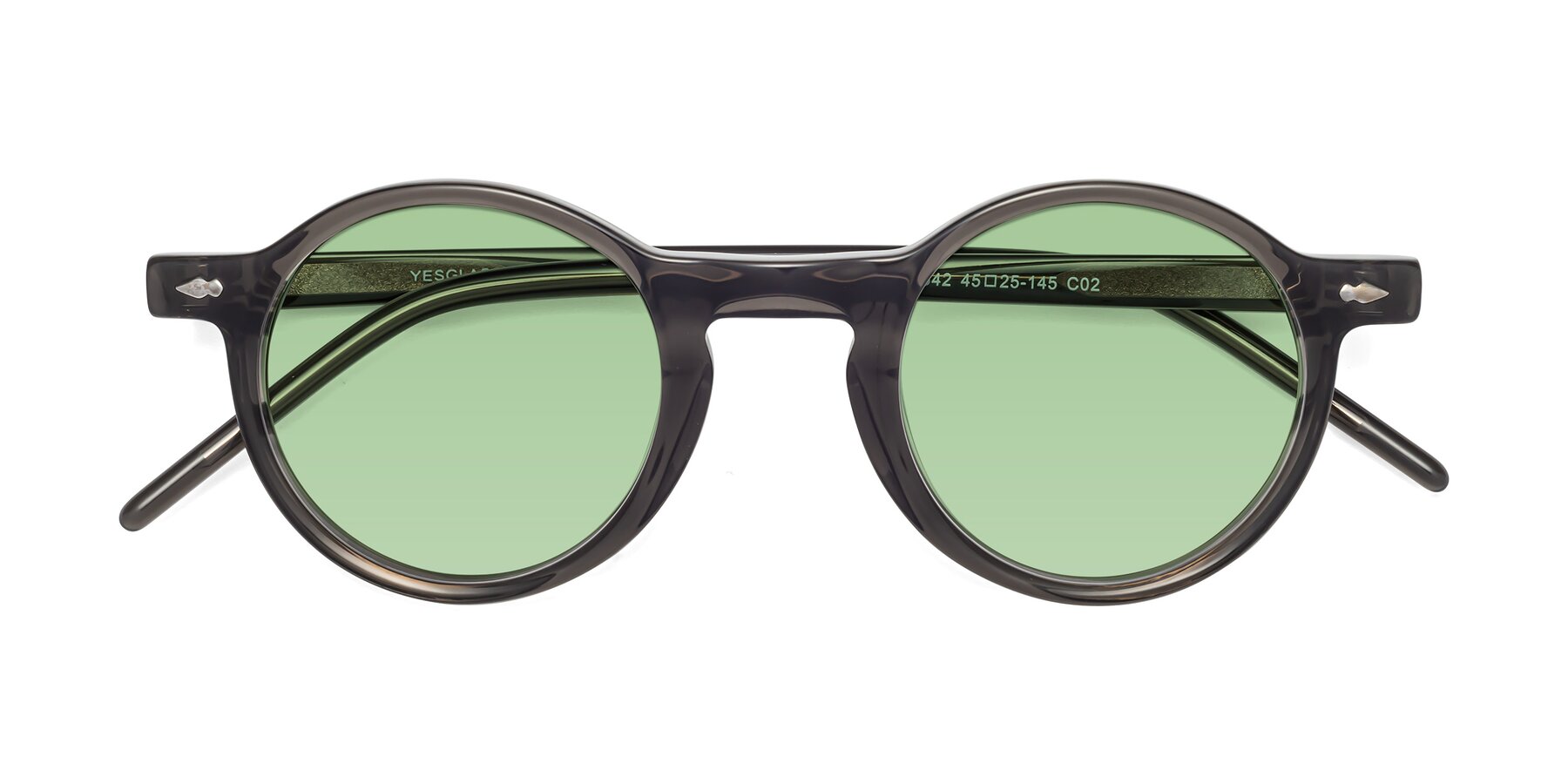 Folded Front of 1542 in Gray with Medium Green Tinted Lenses