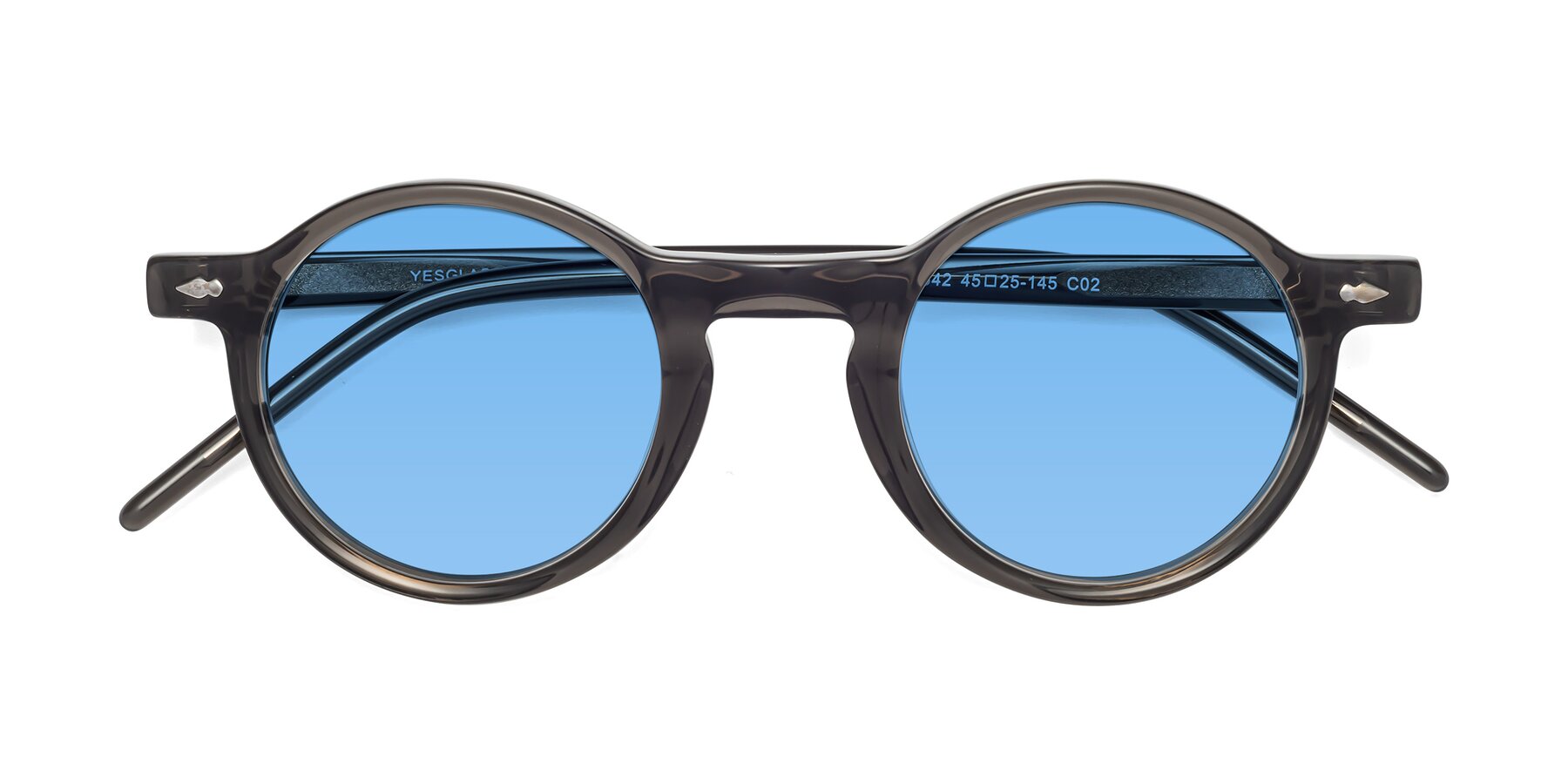 Folded Front of 1542 in Gray with Medium Blue Tinted Lenses