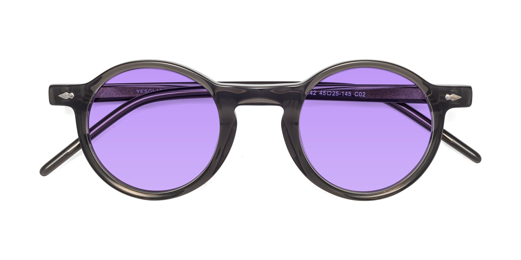 Folded Front of 1542 in Gray with Medium Purple Tinted Lenses