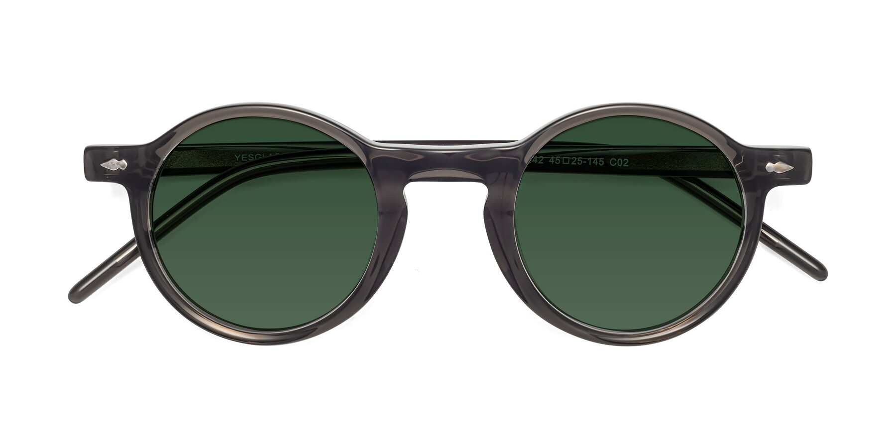 Folded Front of 1542 in Gray with Green Tinted Lenses