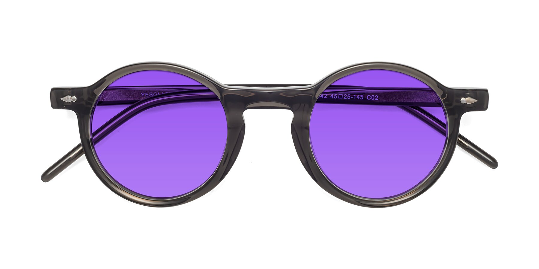 Folded Front of 1542 in Gray with Purple Tinted Lenses