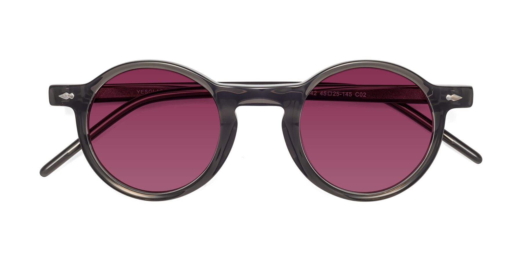 Folded Front of Marga in Gray with Wine Tinted Lenses