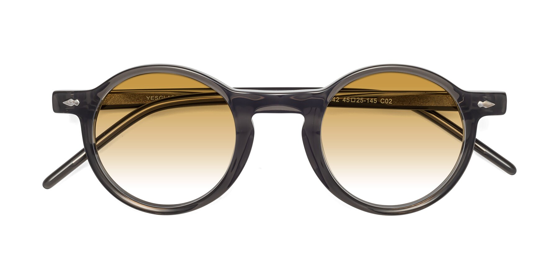 Folded Front of 1542 in Gray with Champagne Gradient Lenses