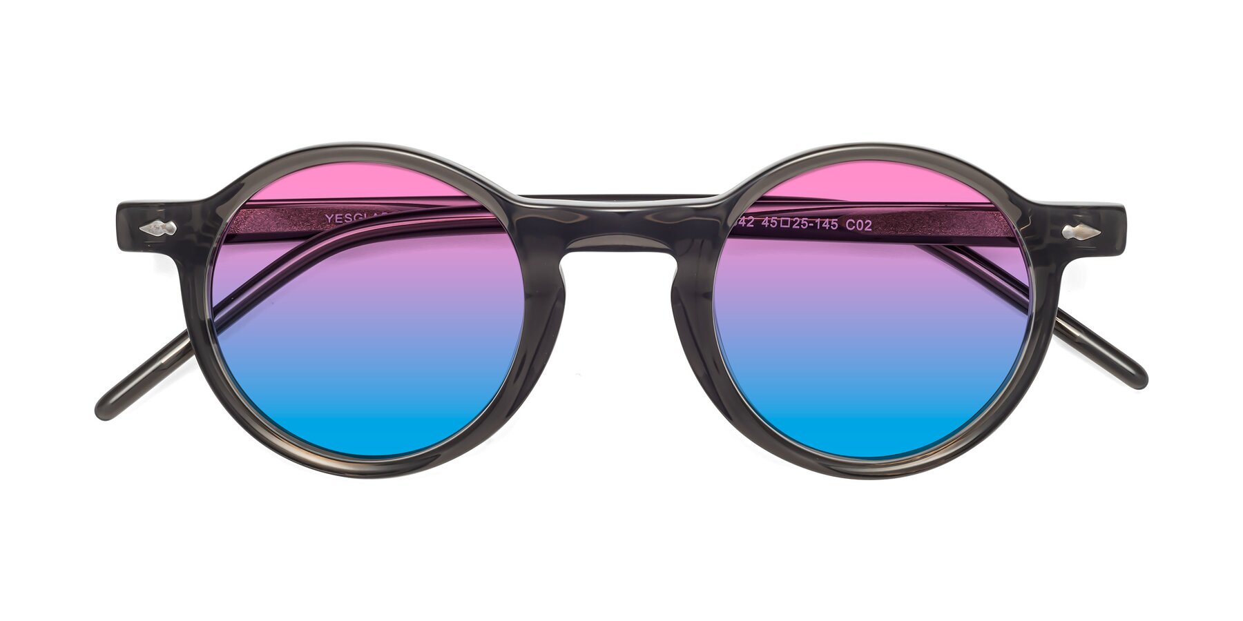 Folded Front of 1542 in Gray with Pink / Blue Gradient Lenses