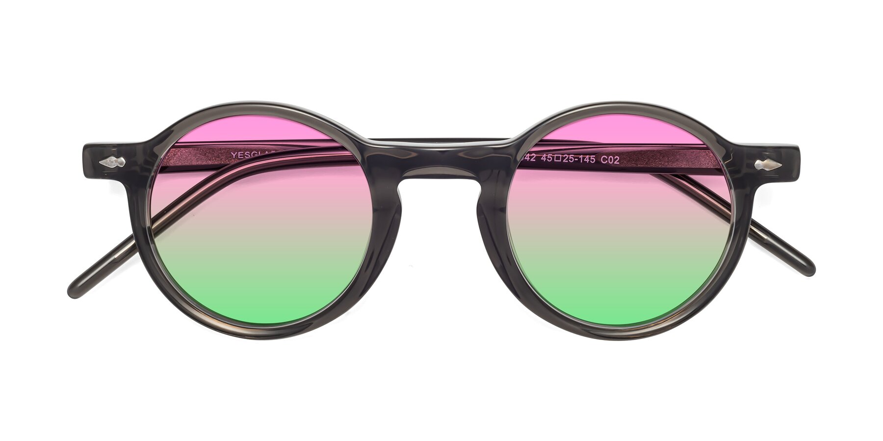 Folded Front of 1542 in Gray with Pink / Green Gradient Lenses