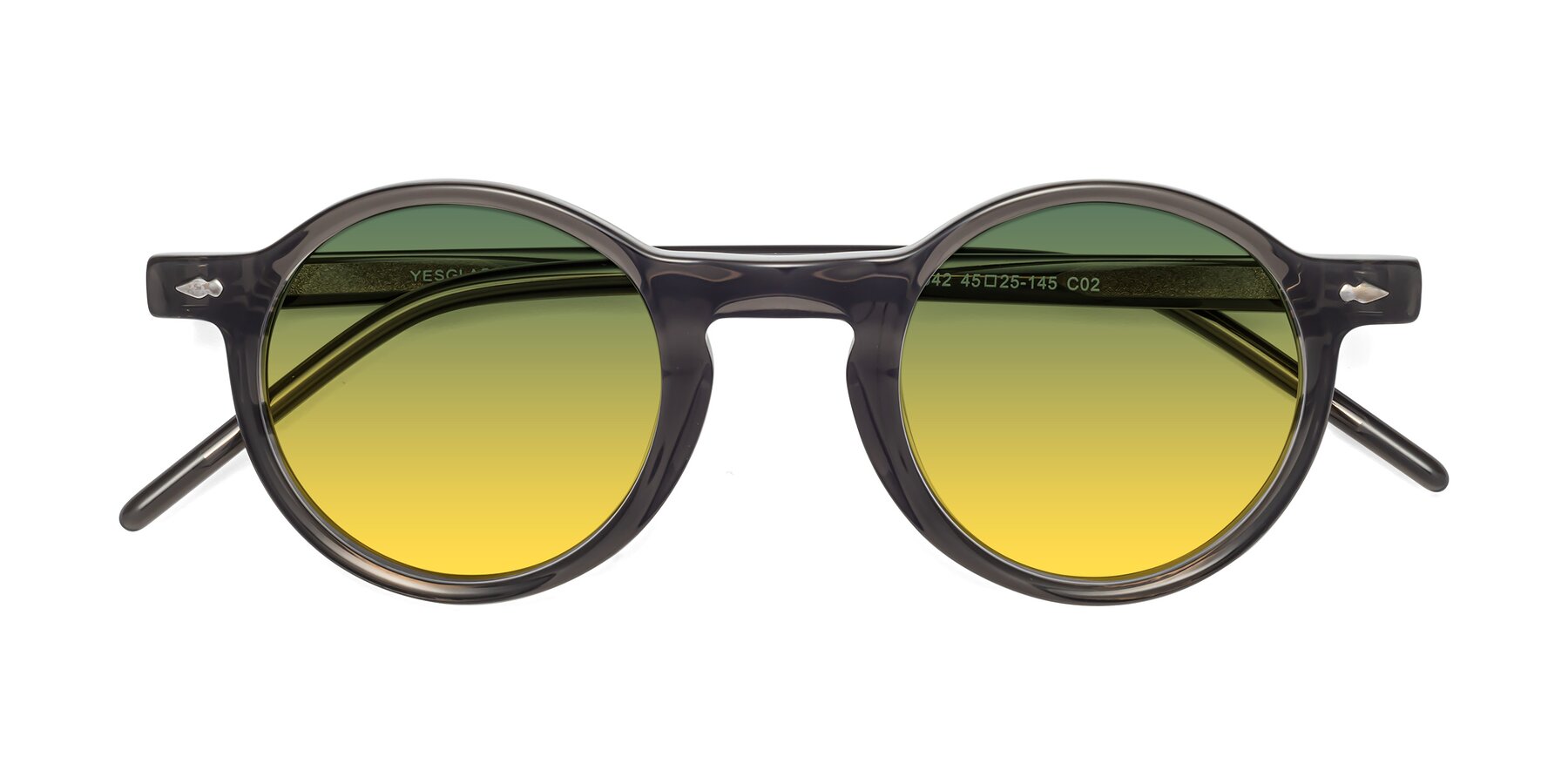 Folded Front of 1542 in Gray with Green / Yellow Gradient Lenses