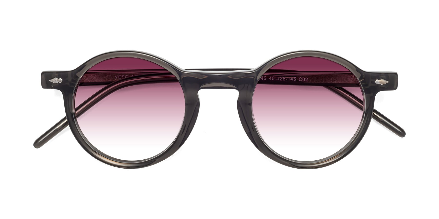 Folded Front of Marga in Gray with Wine Gradient Lenses