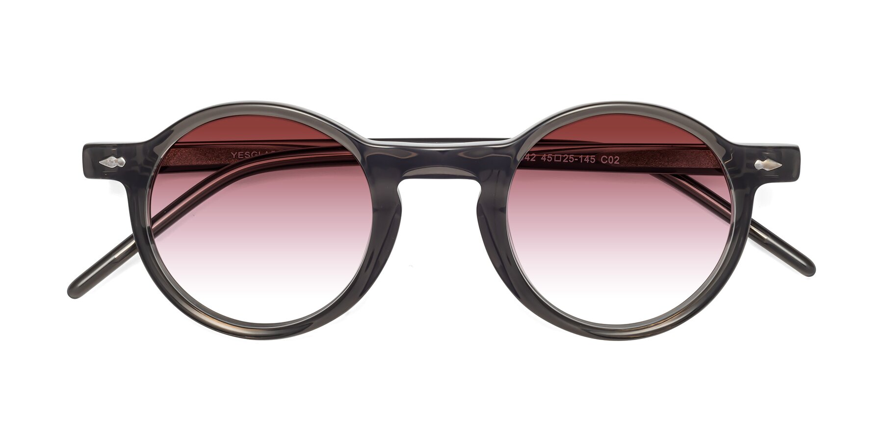 Folded Front of Marga in Gray with Garnet Gradient Lenses