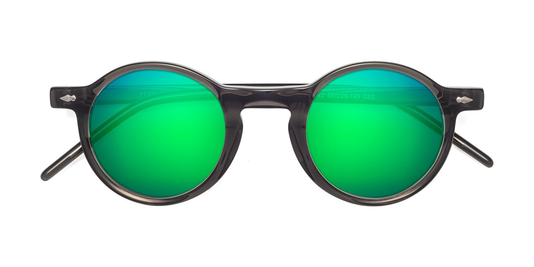 Folded Front of 1542 in Gray with Green Mirrored Lenses