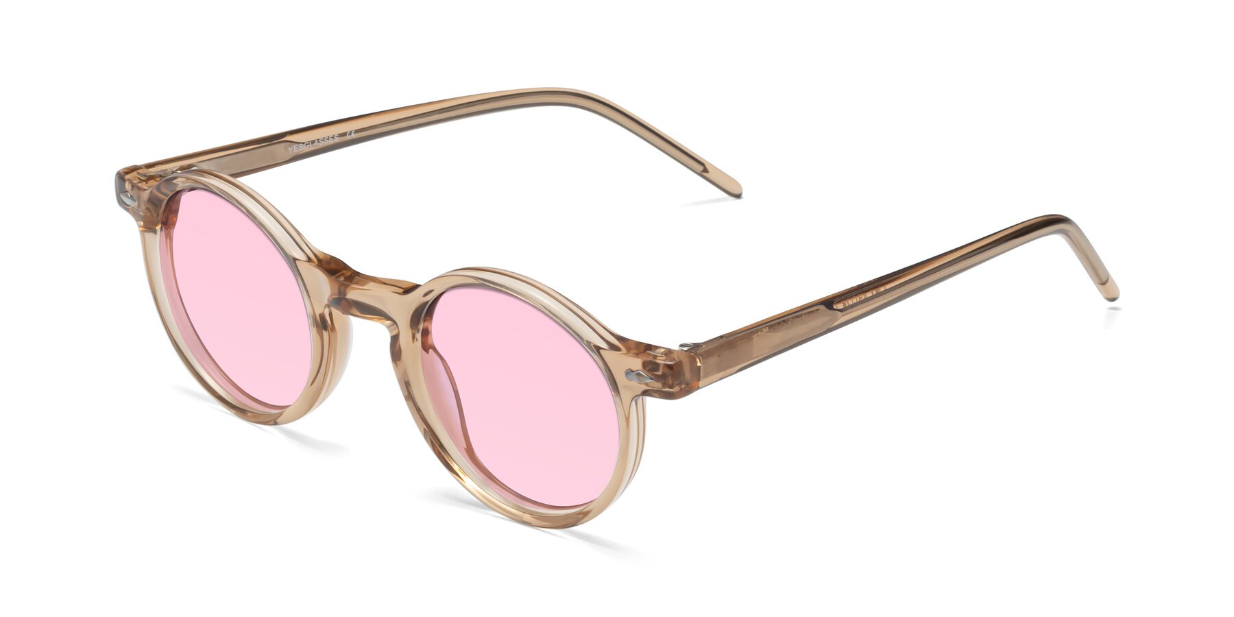Angle of 1542 in Caramel with Light Pink Tinted Lenses