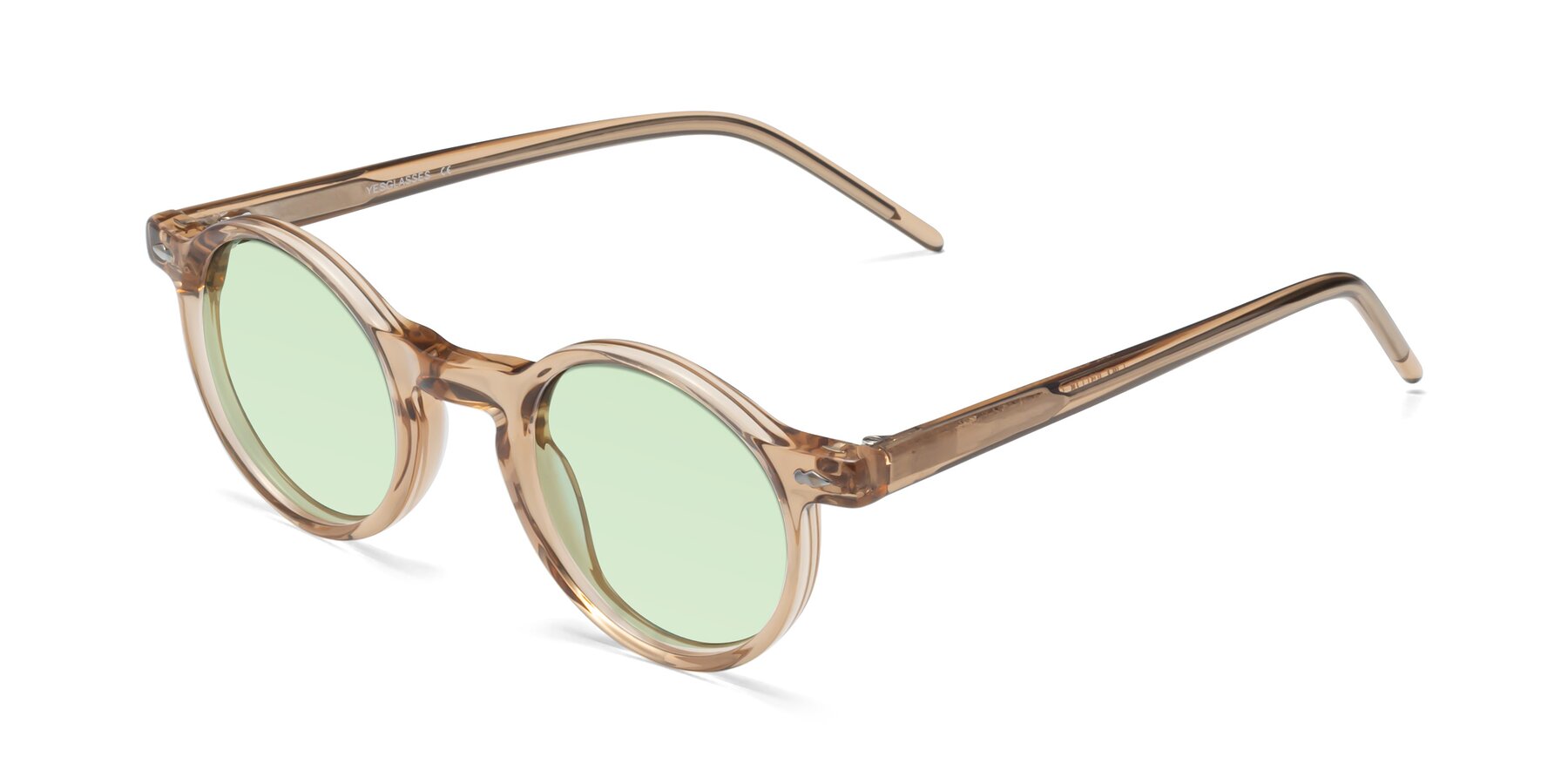 Angle of 1542 in Caramel with Light Green Tinted Lenses