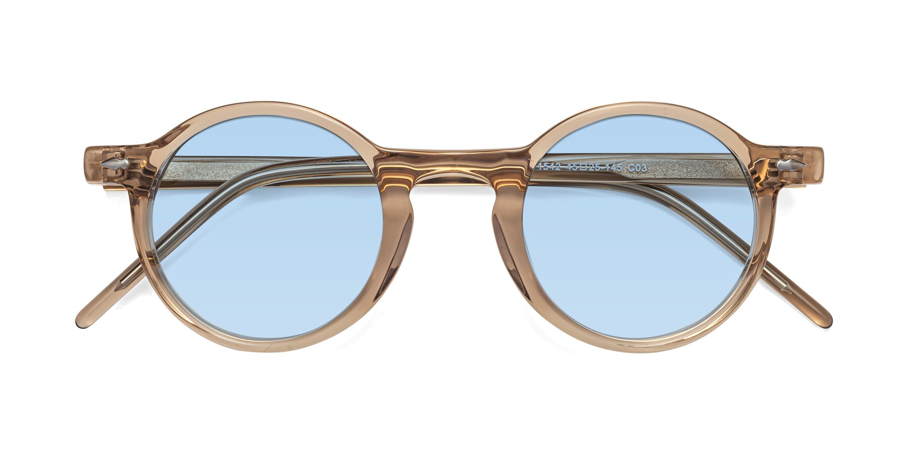 Folded Front of 1542 in Caramel with Light Blue Tinted Lenses