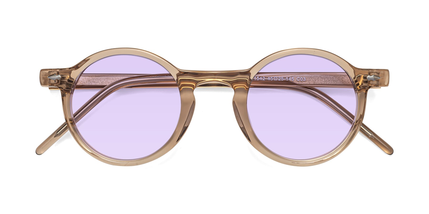 Folded Front of 1542 in Caramel with Light Purple Tinted Lenses