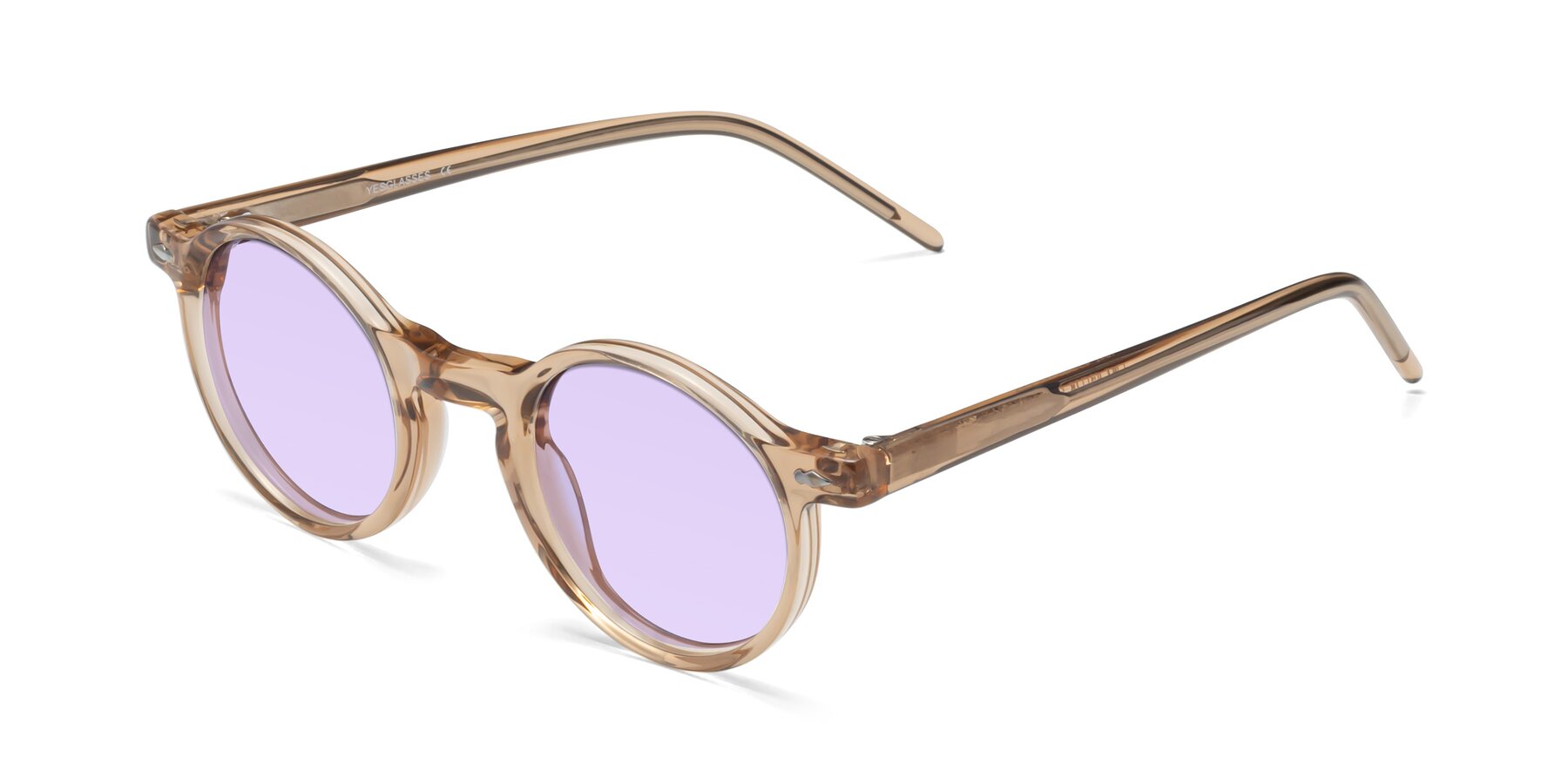 Angle of 1542 in Caramel with Light Purple Tinted Lenses