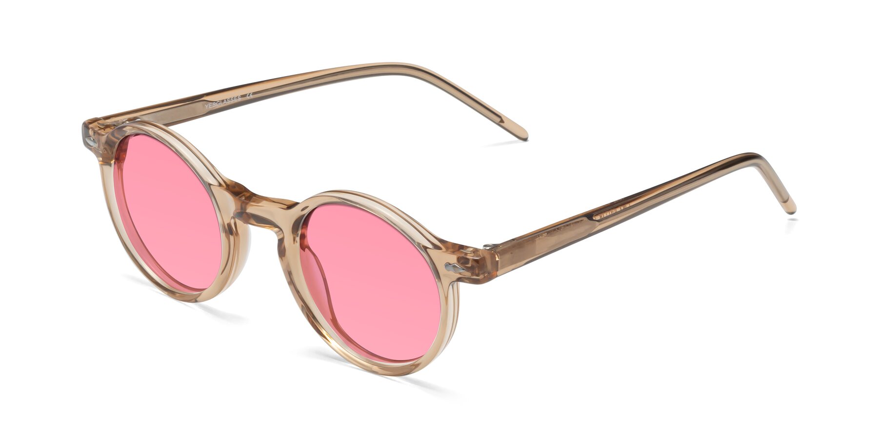 Angle of 1542 in Caramel with Pink Tinted Lenses