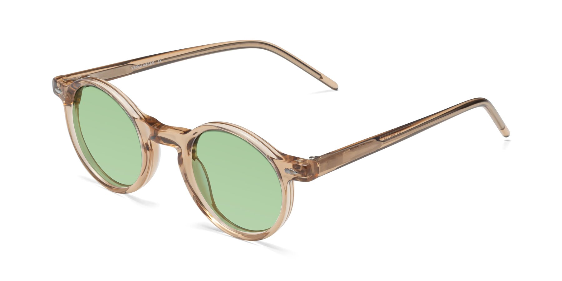 Angle of 1542 in Caramel with Medium Green Tinted Lenses