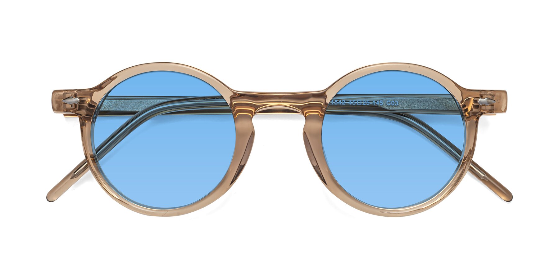Folded Front of 1542 in Caramel with Medium Blue Tinted Lenses