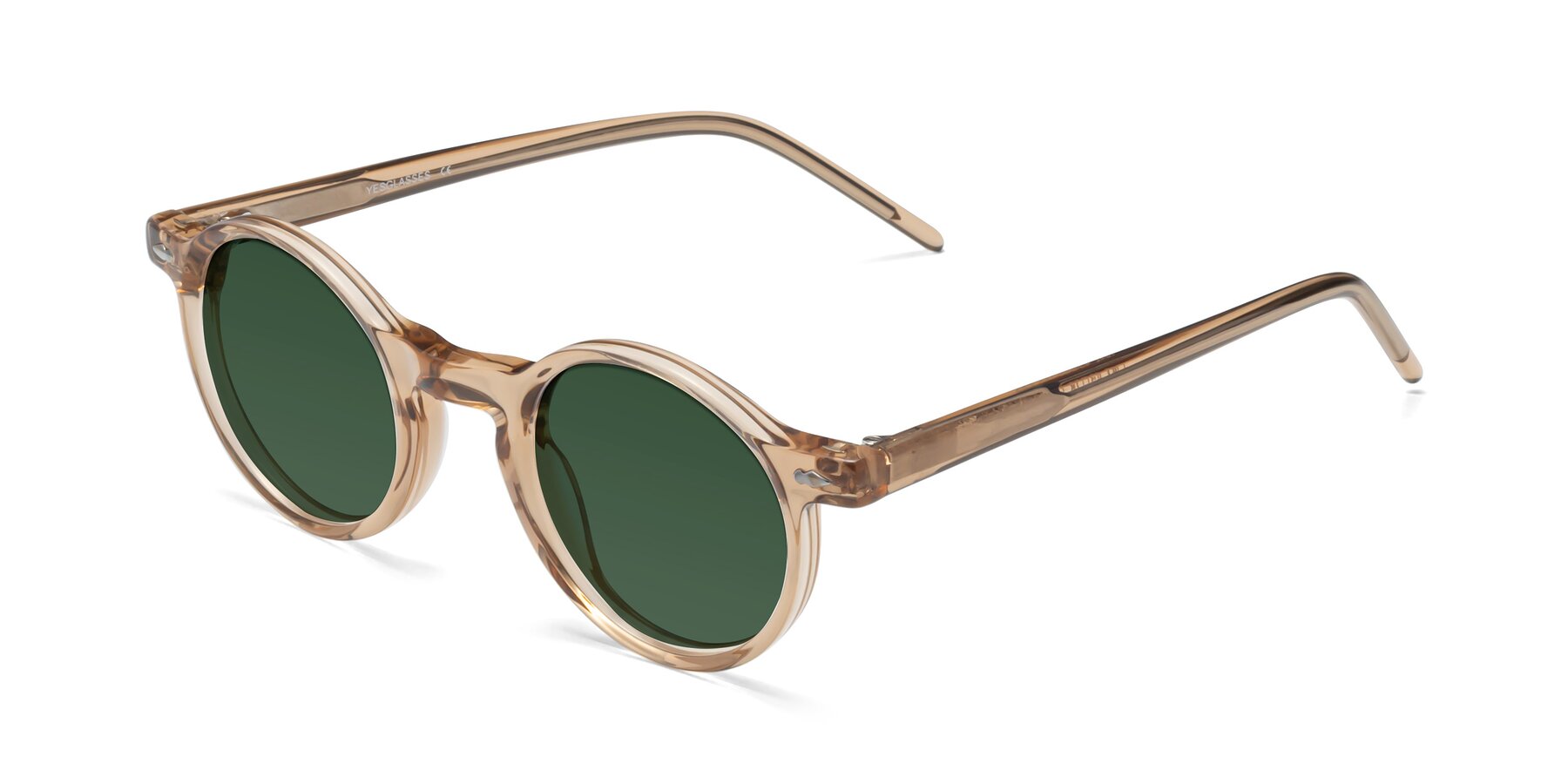 Angle of 1542 in Caramel with Green Tinted Lenses