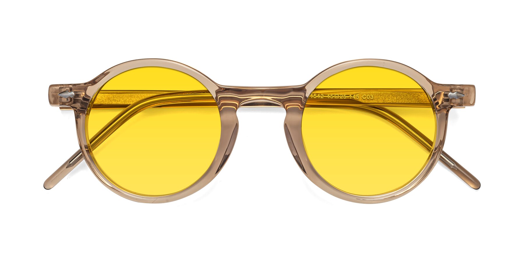 Folded Front of Marga in Caramel with Yellow Tinted Lenses