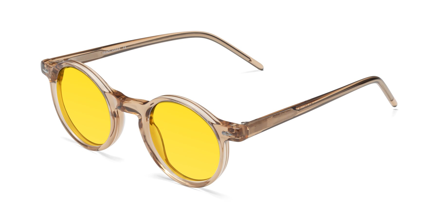 Angle of Marga in Caramel with Yellow Tinted Lenses