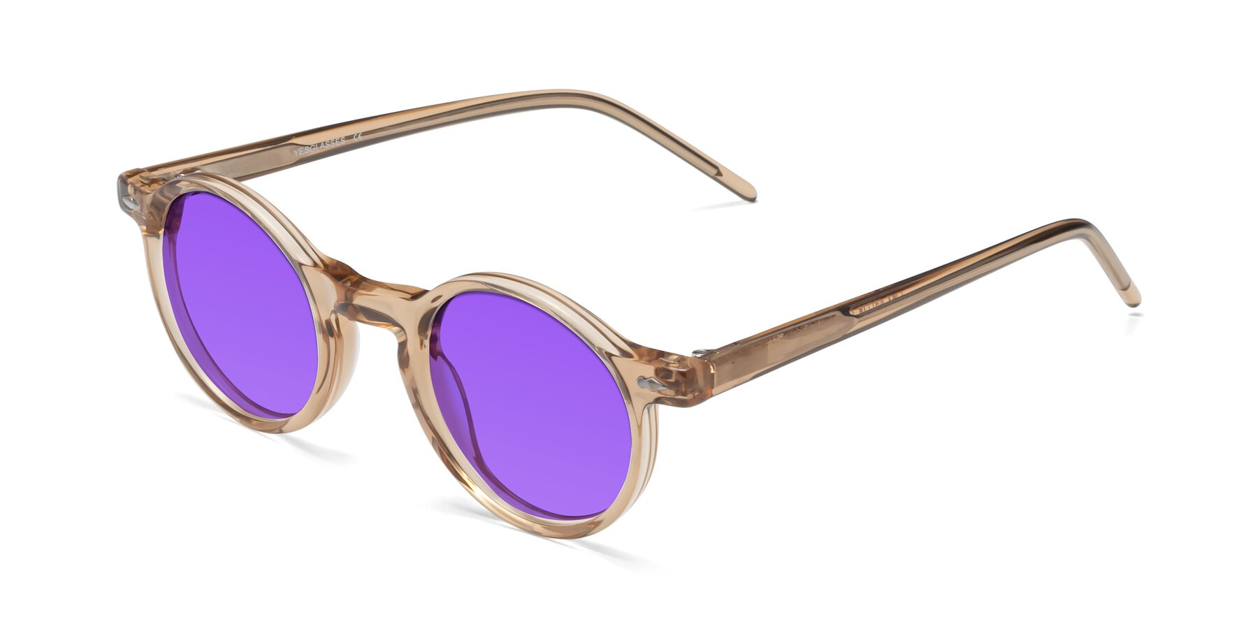 Angle of 1542 in Caramel with Purple Tinted Lenses