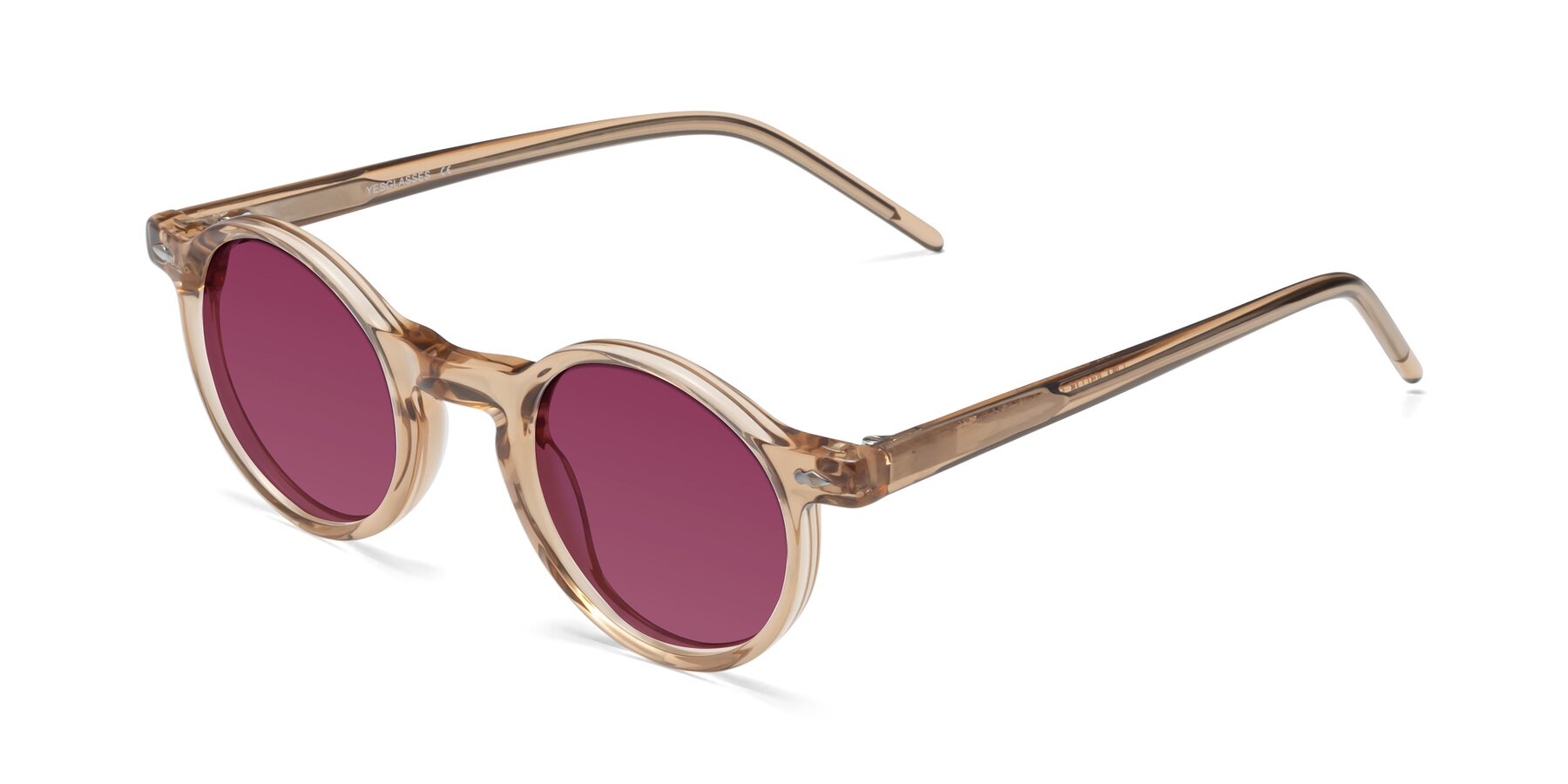 Angle of Marga in Caramel with Wine Tinted Lenses