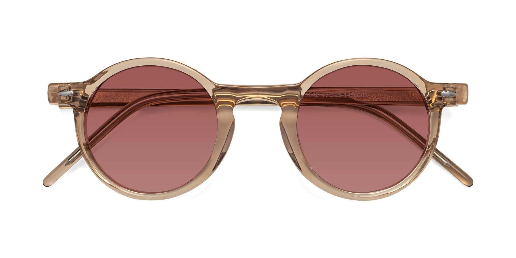 Folded Front of Marga in Caramel with Garnet Tinted Lenses