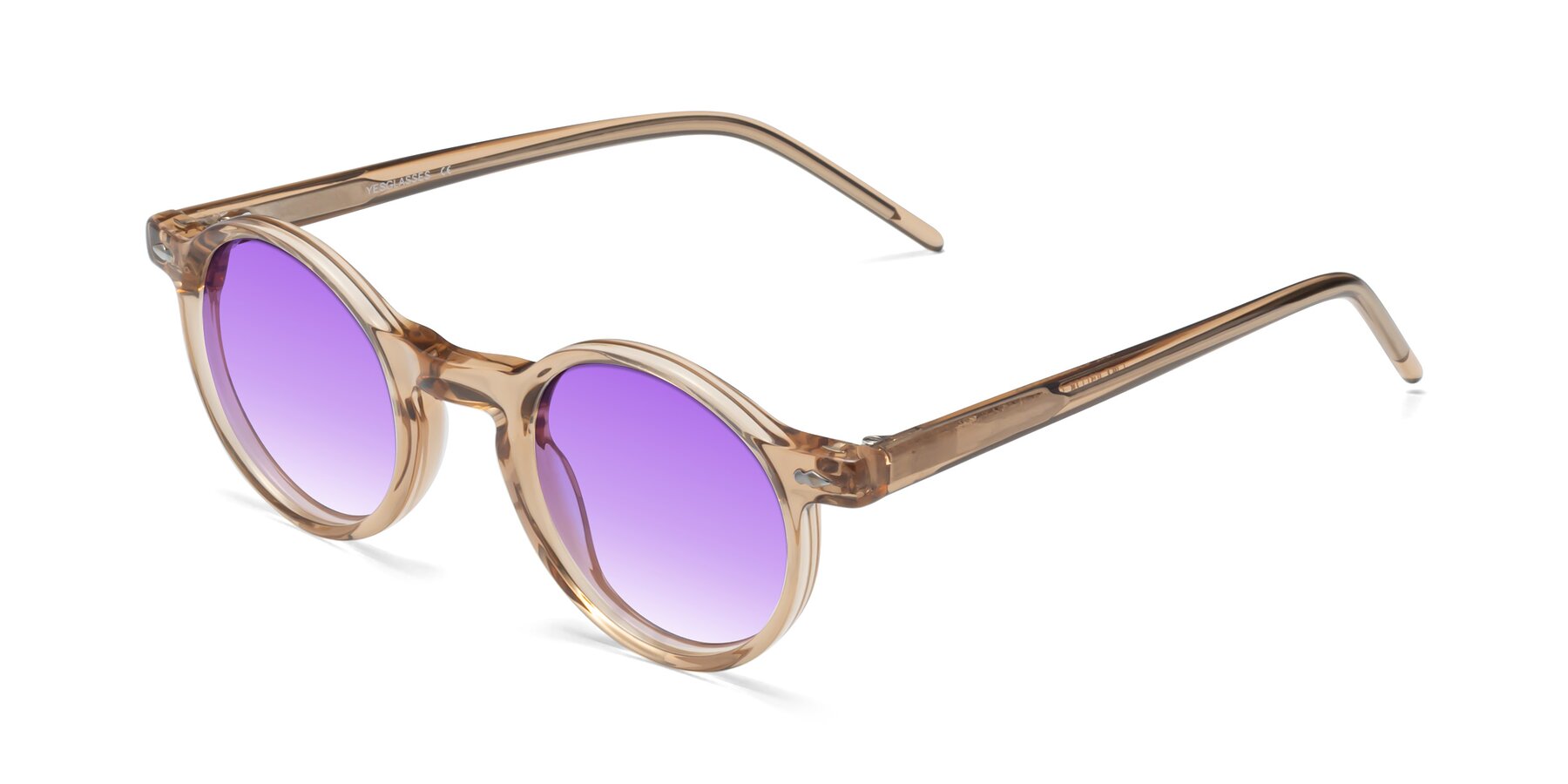 Angle of 1542 in Caramel with Purple Gradient Lenses
