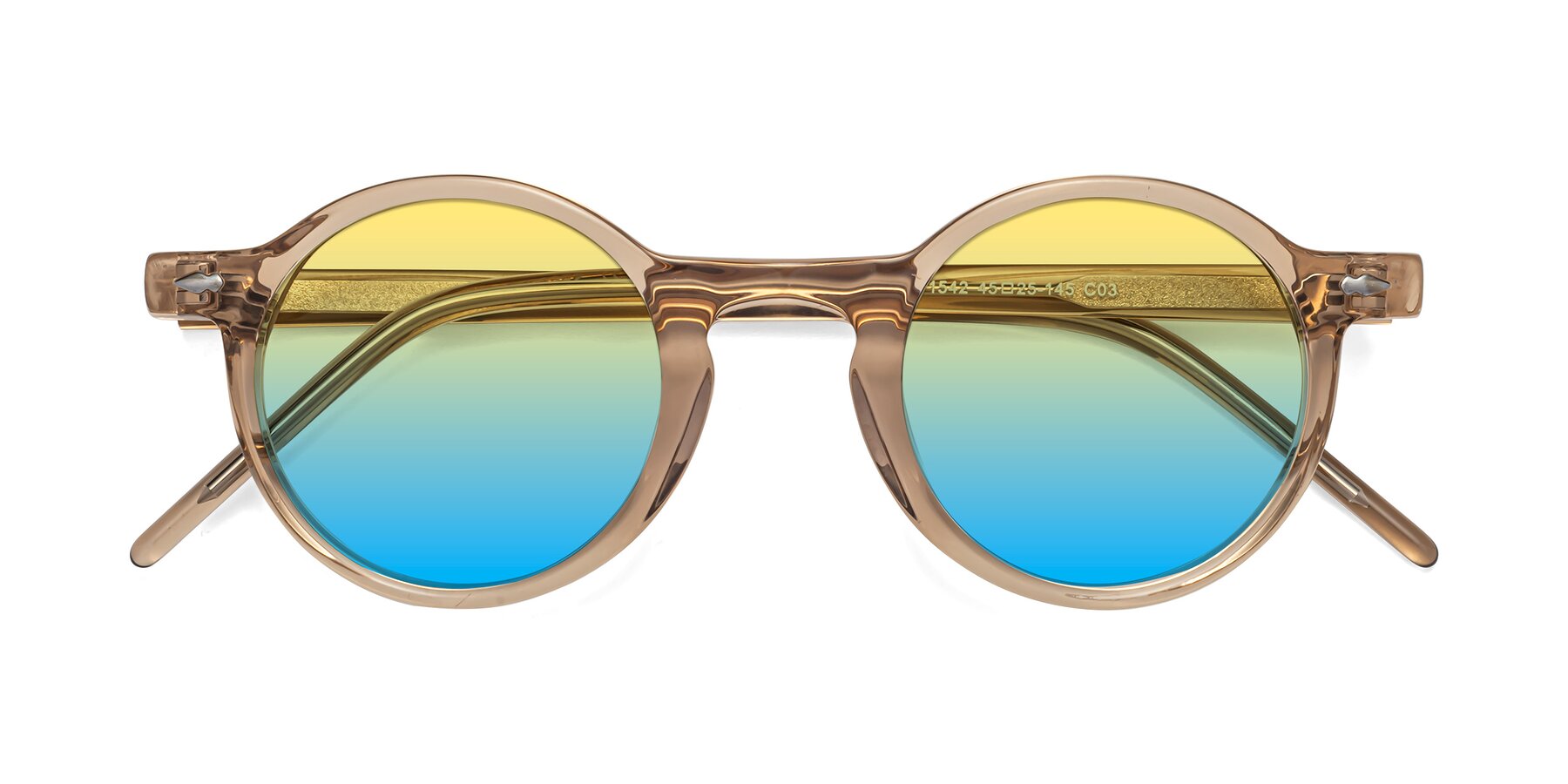 Folded Front of 1542 in Caramel with Yellow / Blue Gradient Lenses