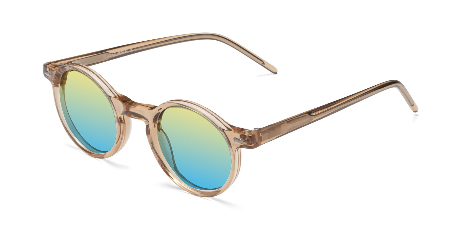 Angle of 1542 in Caramel with Yellow / Blue Gradient Lenses