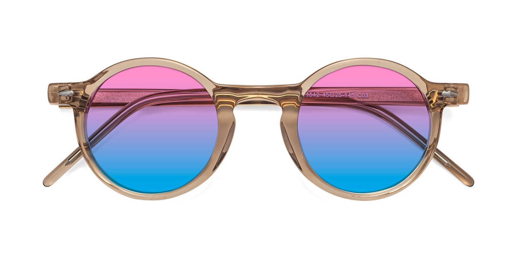 Folded Front of 1542 in Caramel with Pink / Blue Gradient Lenses
