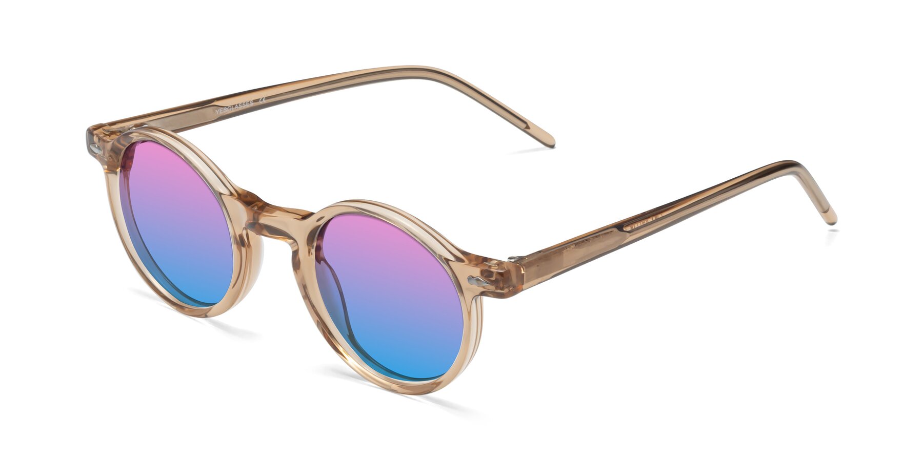 Angle of 1542 in Caramel with Pink / Blue Gradient Lenses