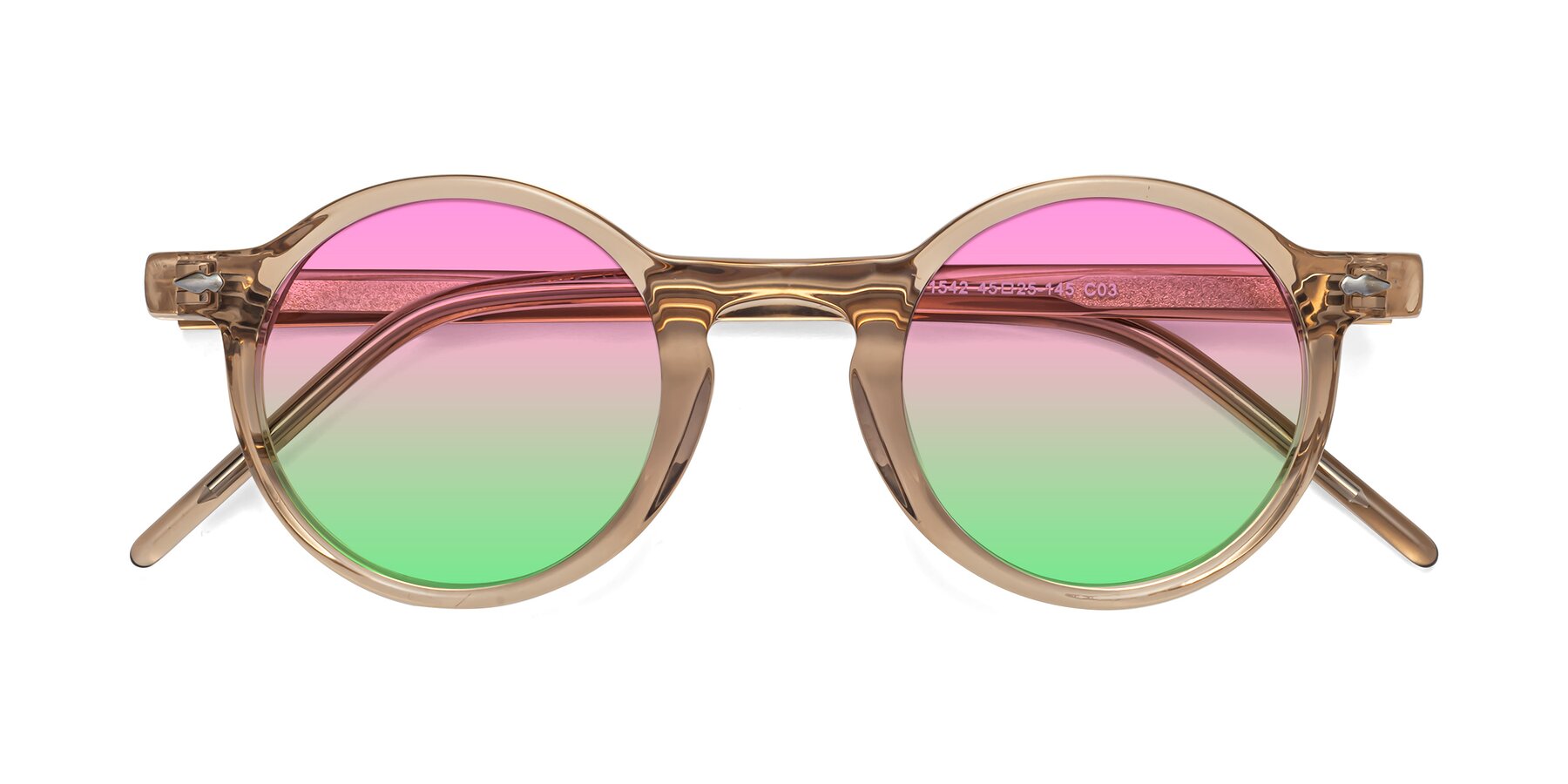 Folded Front of 1542 in Caramel with Pink / Green Gradient Lenses