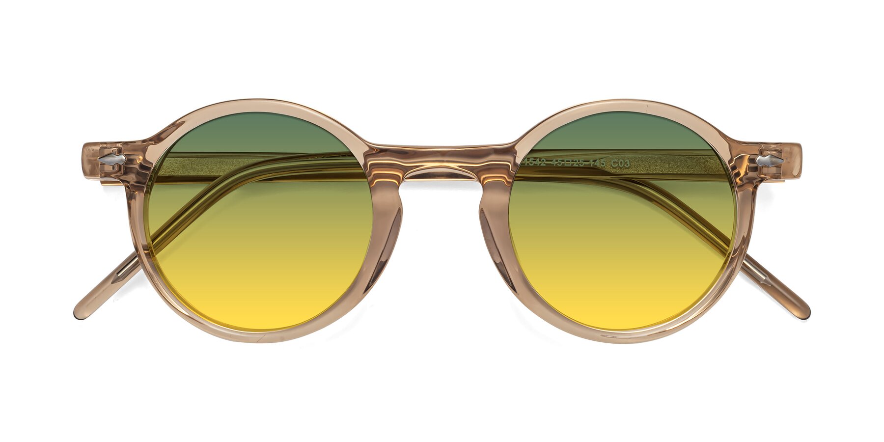 Folded Front of Marga in Caramel with Green / Yellow Gradient Lenses