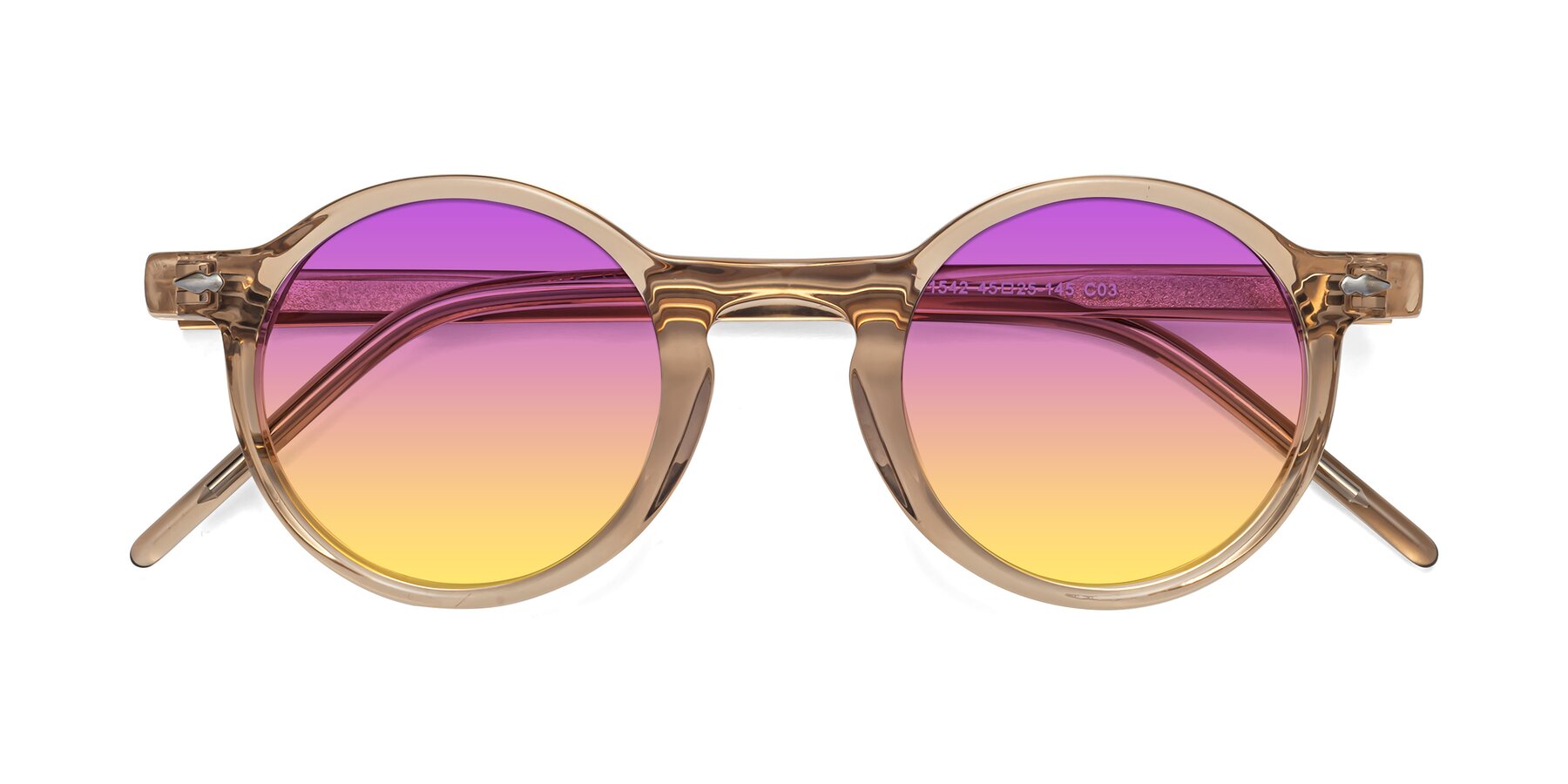 Folded Front of 1542 in Caramel with Purple / Yellow Gradient Lenses