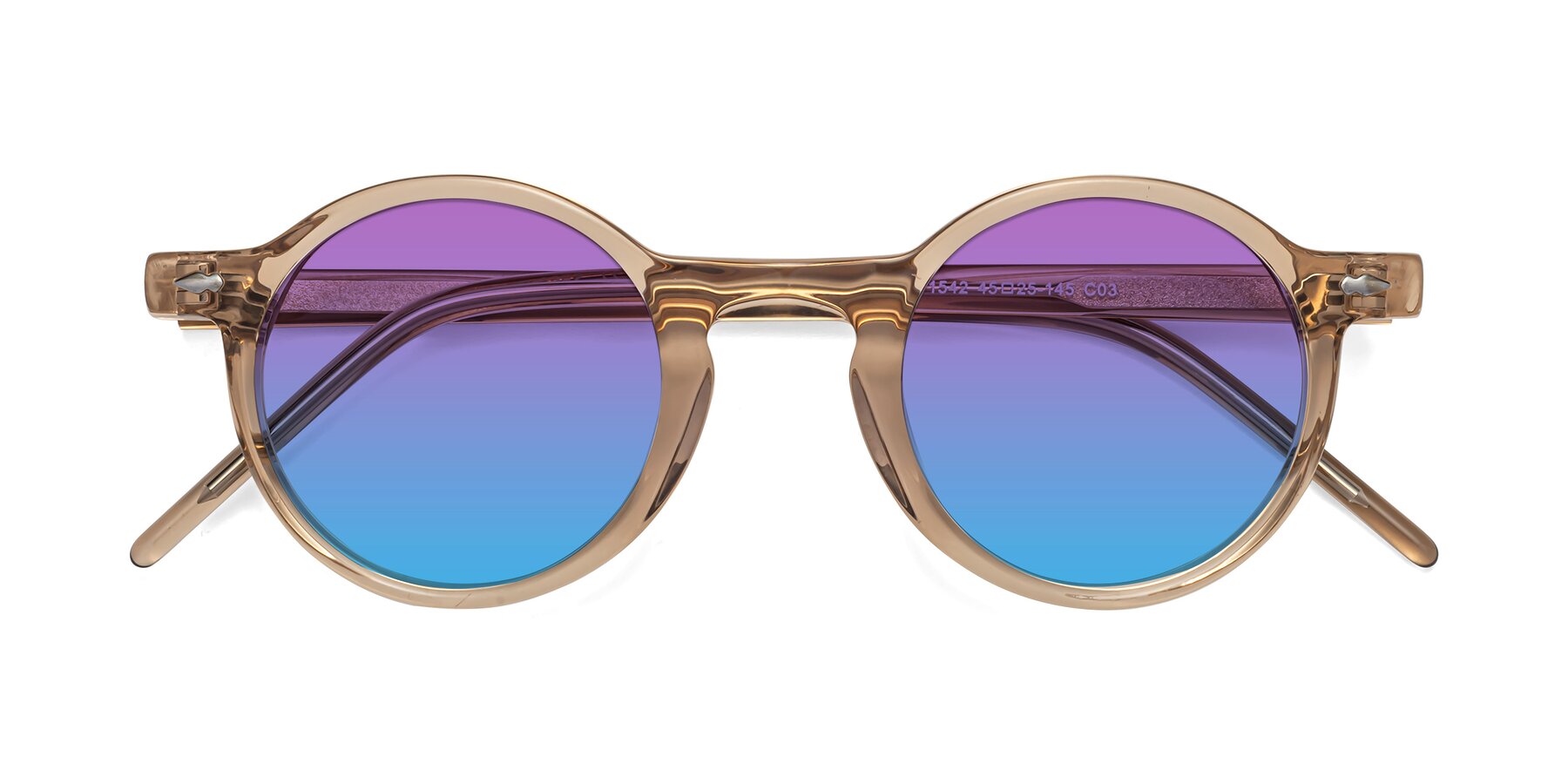 Folded Front of 1542 in Caramel with Purple / Blue Gradient Lenses