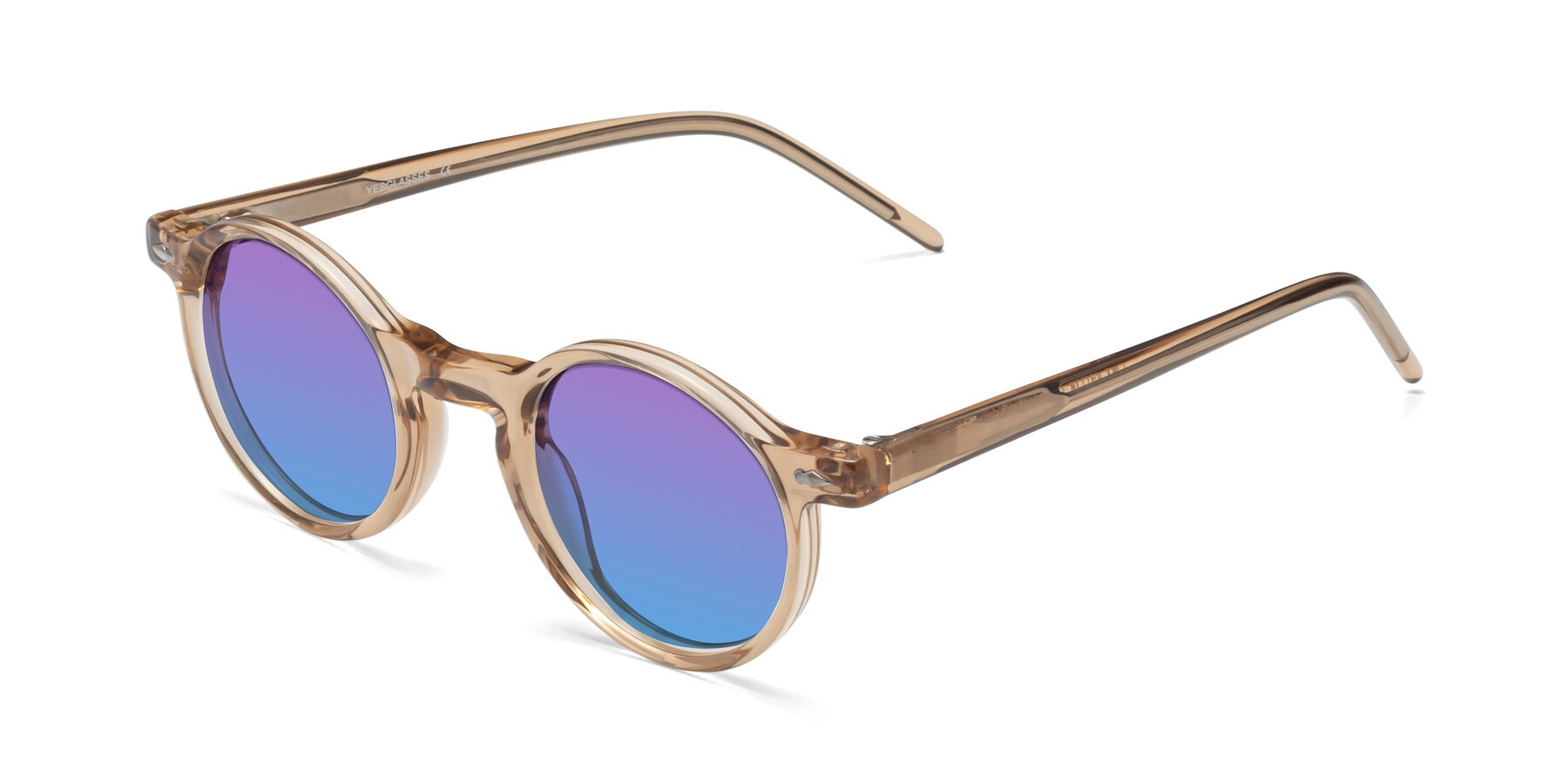 Angle of 1542 in Caramel with Purple / Blue Gradient Lenses