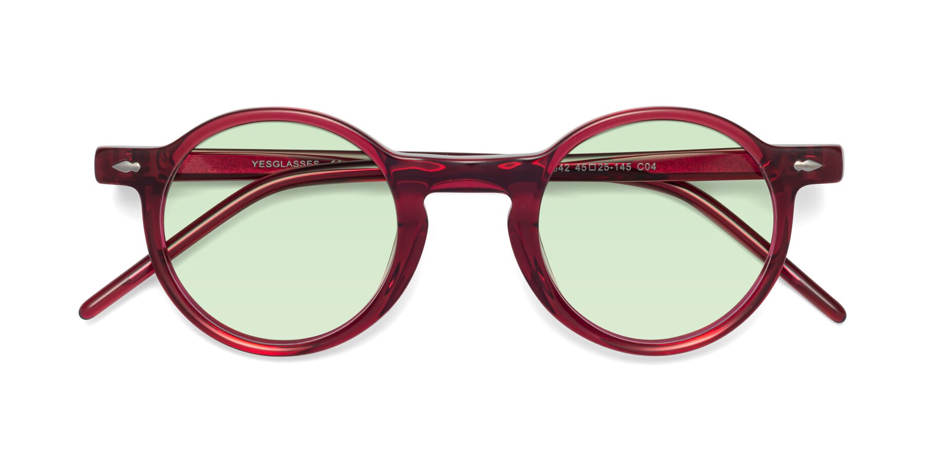 Folded Front of 1542 in Plum with Light Green Tinted Lenses