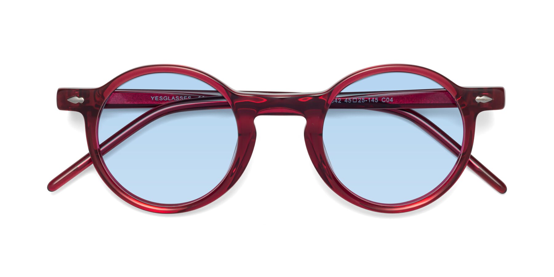 Folded Front of 1542 in Plum with Light Blue Tinted Lenses