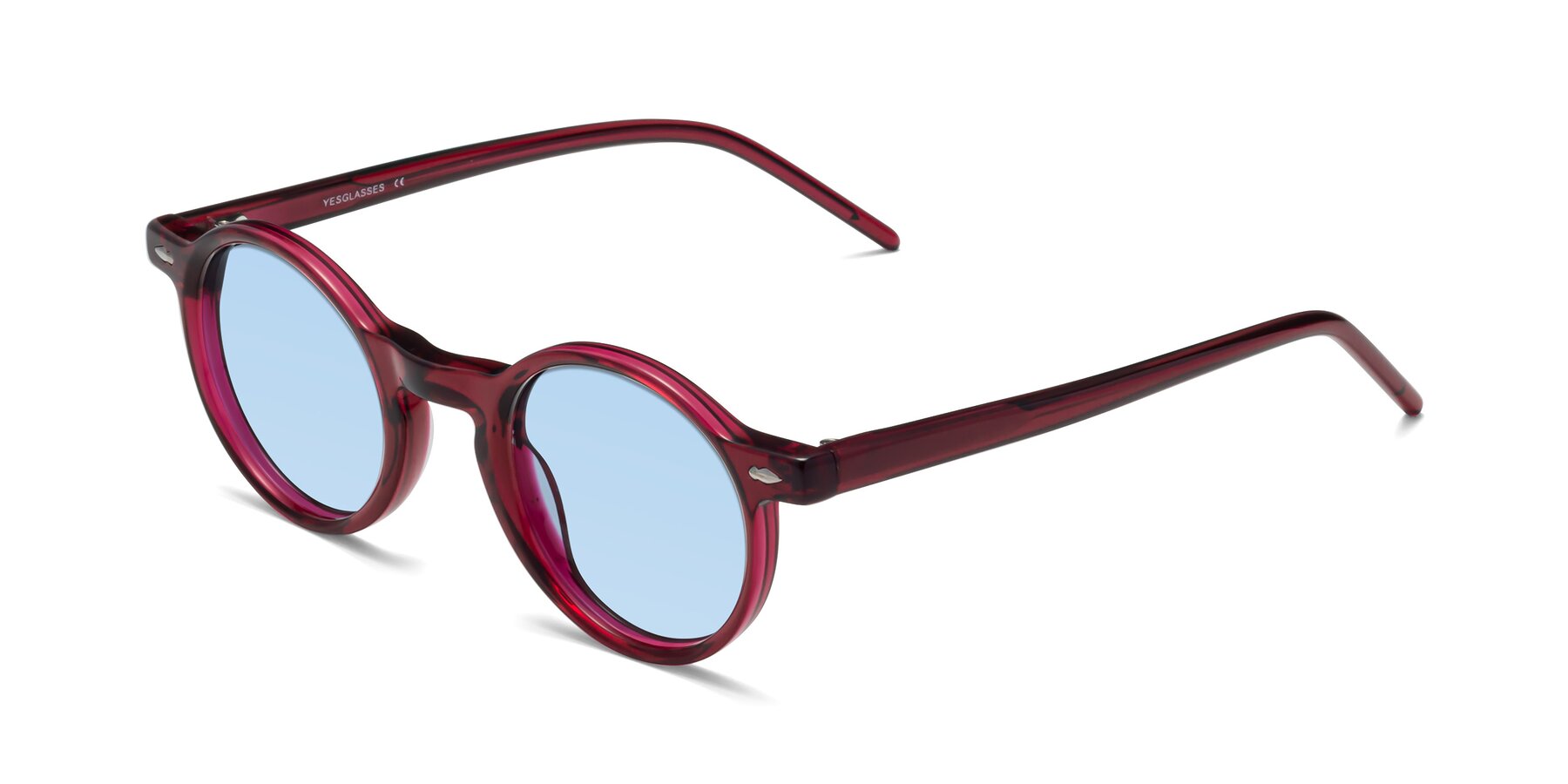 Angle of 1542 in Plum with Light Blue Tinted Lenses