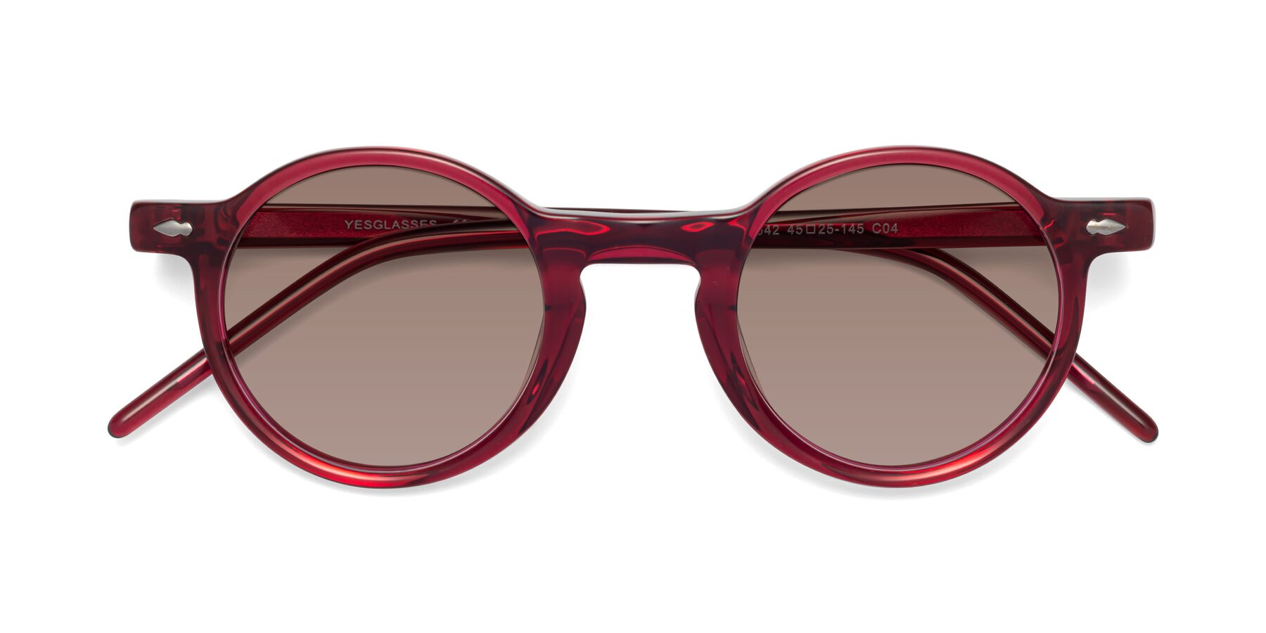 Folded Front of 1542 in Plum with Medium Brown Tinted Lenses