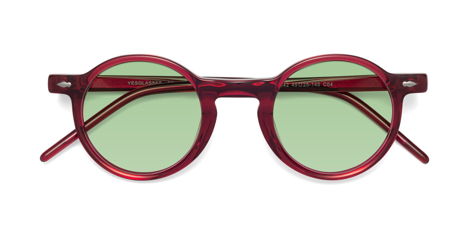 Folded Front of 1542 in Plum with Medium Green Tinted Lenses