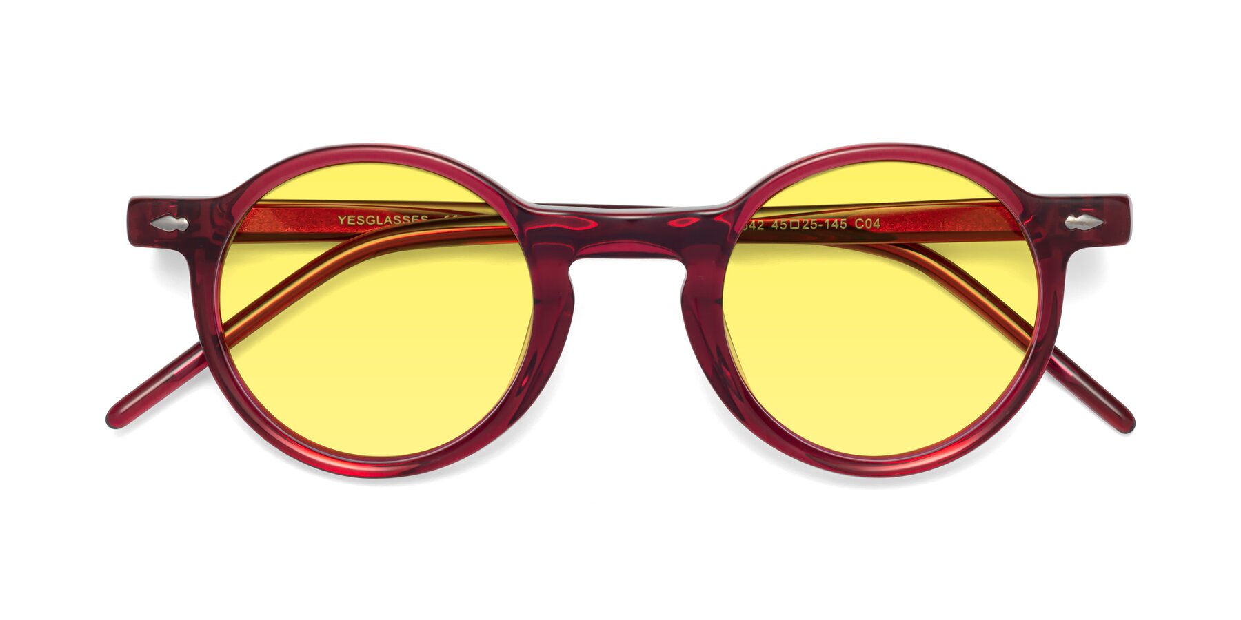 Folded Front of 1542 in Plum with Medium Yellow Tinted Lenses