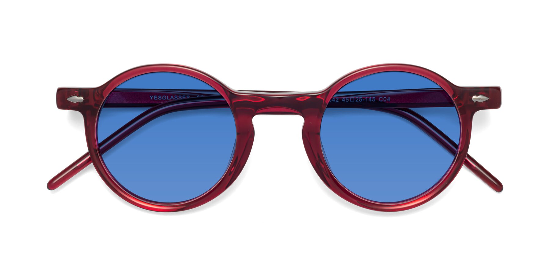 Folded Front of 1542 in Plum with Blue Tinted Lenses