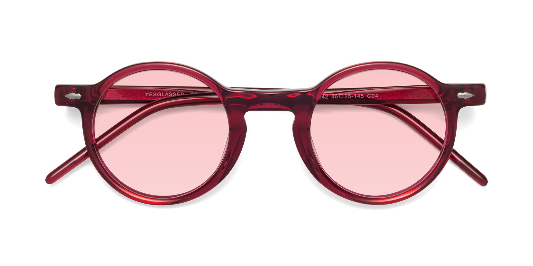 Folded Front of Marga in Plum with Light Garnet Tinted Lenses