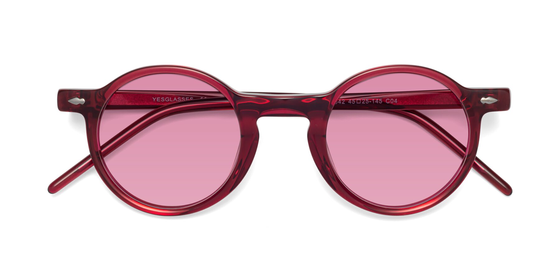 Folded Front of Marga in Plum with Medium Wine Tinted Lenses