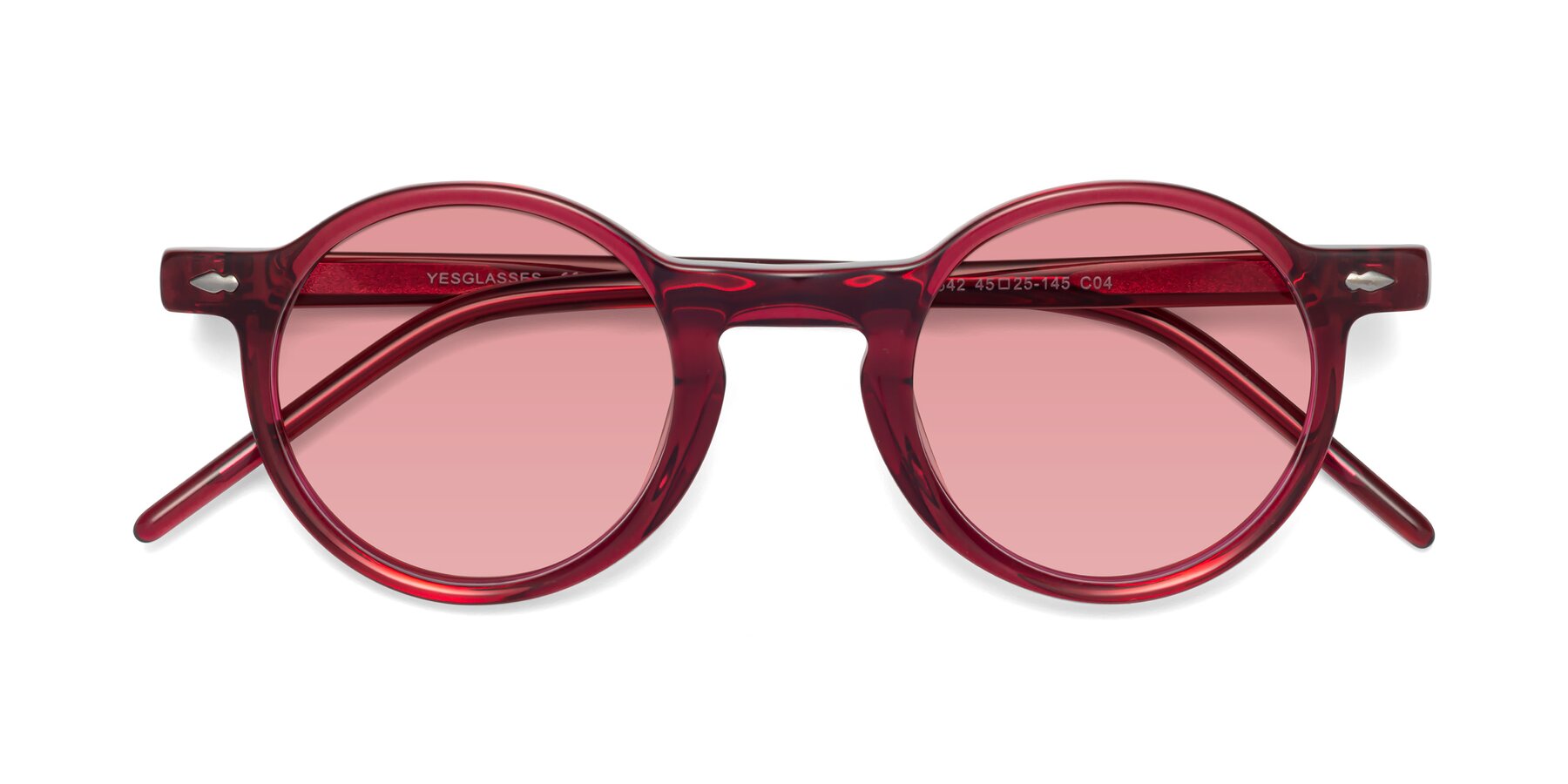 Folded Front of Marga in Plum with Medium Garnet Tinted Lenses