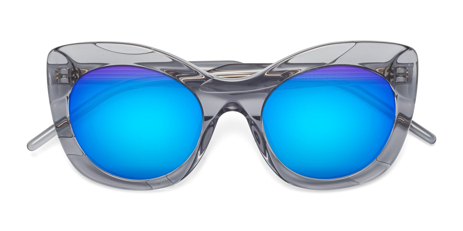 Folded Front of 1547 in Gray with Blue Mirrored Lenses