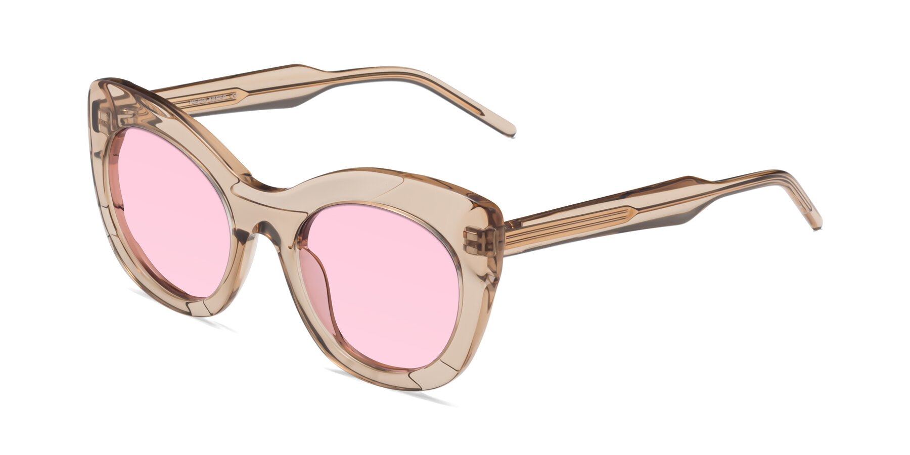 Angle of 1547 in Caramel with Light Pink Tinted Lenses